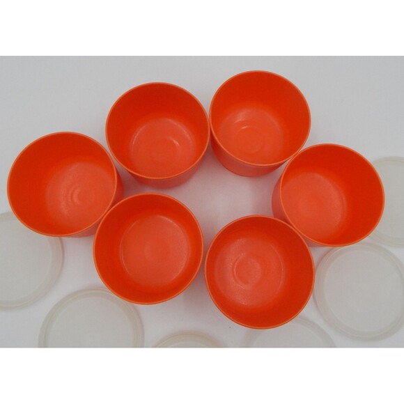 Tupperware Orange Snack Cups 1229 Complete w Sheer Lids 297 Set of 6 Vintage - Picture 4 of 7